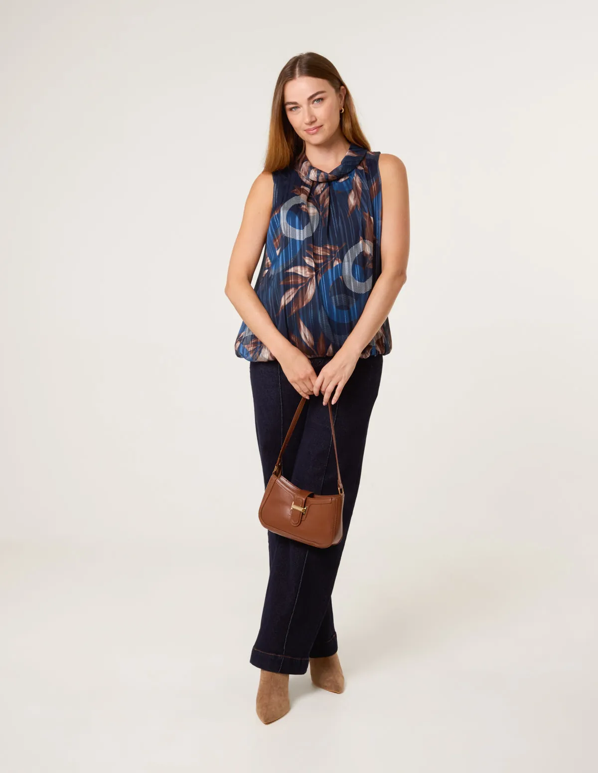 Sleeveless Cowl Neck Metallic Print Blouse sold by Blue Vanilla product image thumbnail 2