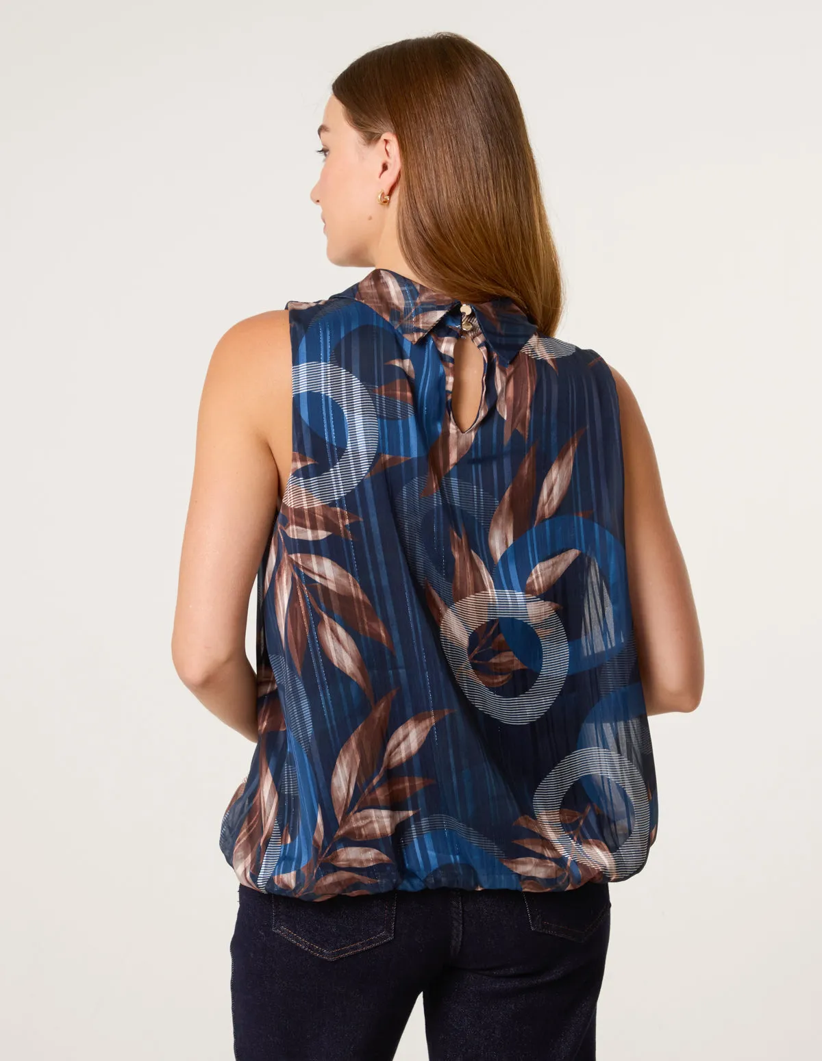 Sleeveless Cowl Neck Metallic Print Blouse sold by Blue Vanilla product image thumbnail 4