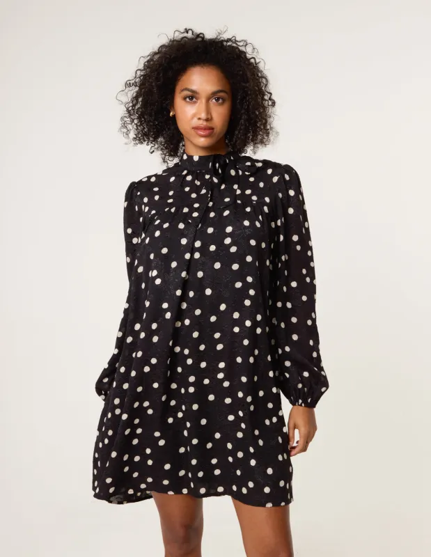 Polka Dot Tie Neck Smock Dress sold by Blue Vanilla