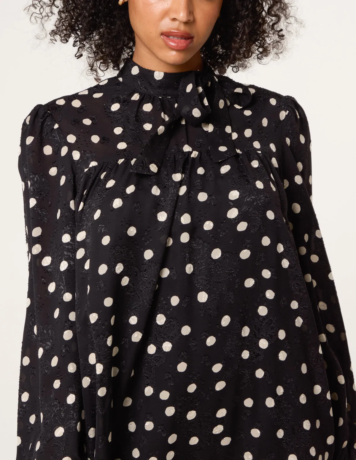 Polka Dot Tie Neck Smock Dress sold by Blue Vanilla product image thumbnail 3