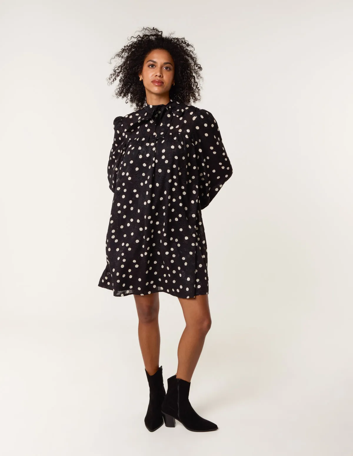 Polka Dot Tie Neck Smock Dress sold by Blue Vanilla product image thumbnail 2