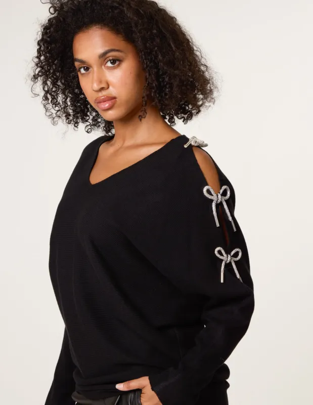 Diamante Bow Cut Out Sleeve Jumper sold by Blue Vanilla