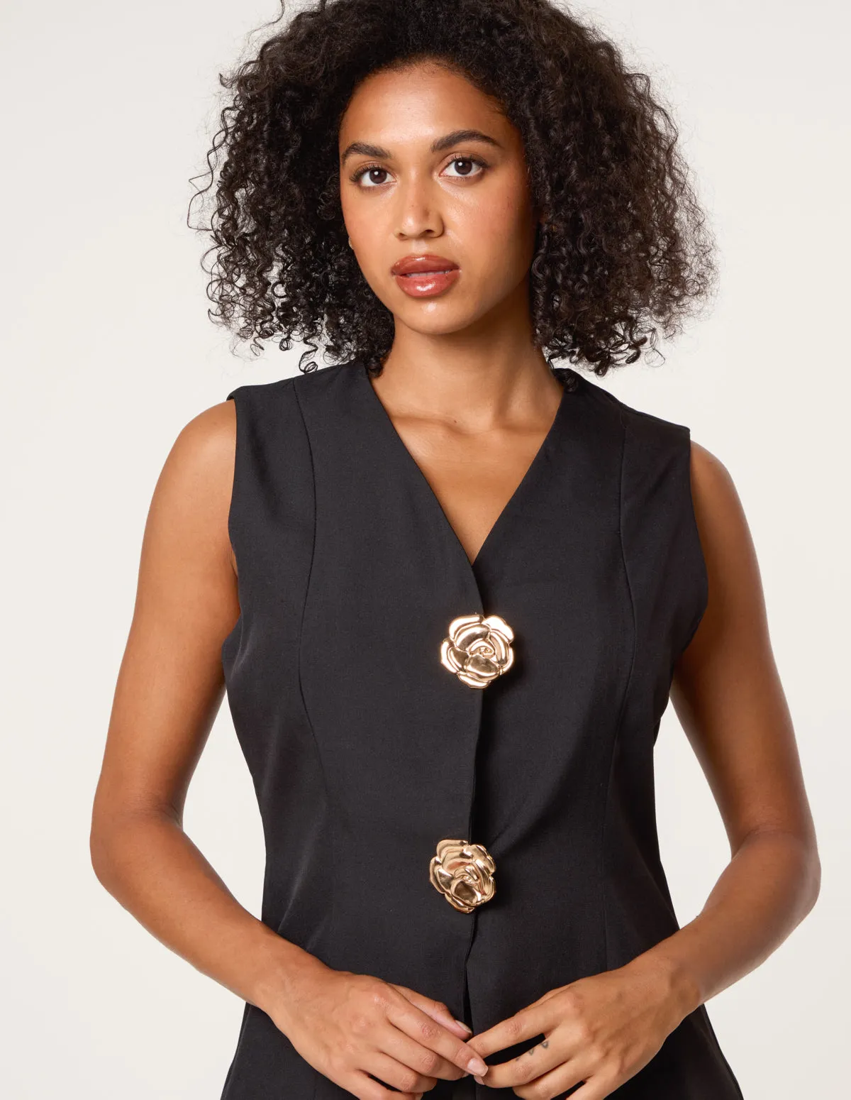 Tailored Flower Button Front Sleeveless Vest sold by Blue Vanilla product image thumbnail 2
