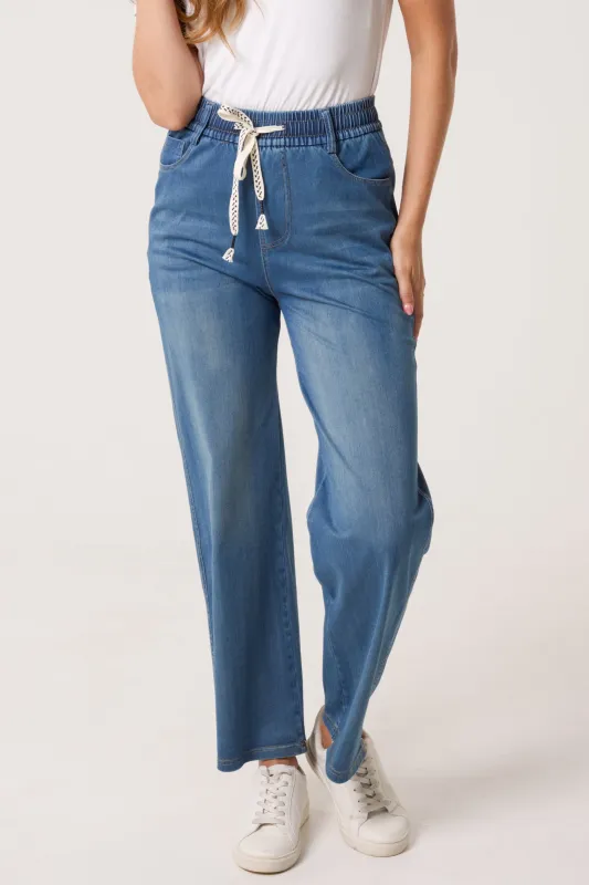 Elasticated Waist Jeans With Tie sold by Blue Vanilla