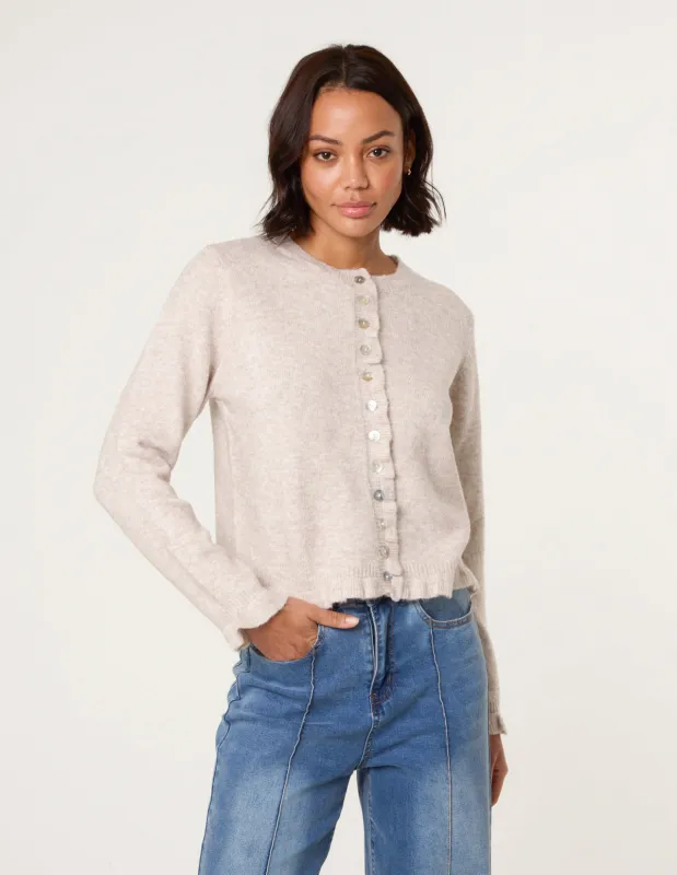 Cardigan With Ruffle Trim sold by Blue Vanilla