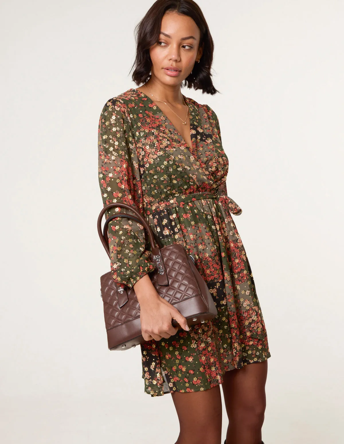 Gold Foil Patchwork Mini Dress sold by Blue Vanilla product image thumbnail 3