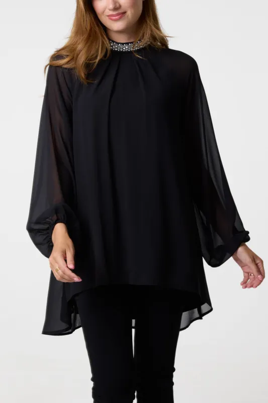 Embellished Collar Tunic Top sold by Blue Vanilla