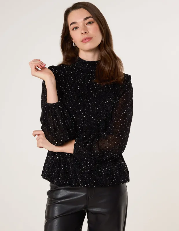 Rhinestone Shoulder Pad Puffball Blouse sold by Blue Vanilla