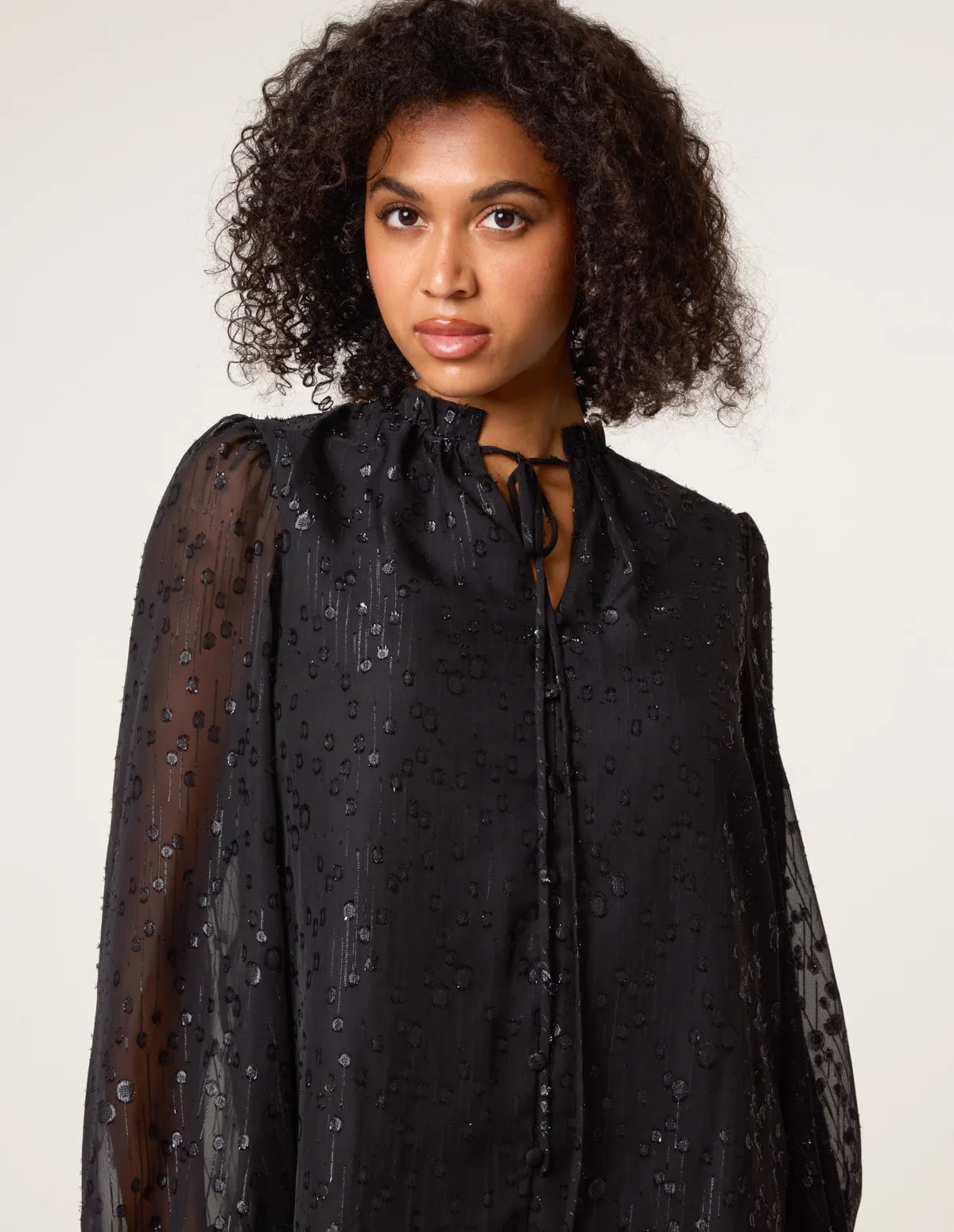 Jacquard Button And Tie Front Blouse sold by Blue Vanilla product image thumbnail 3