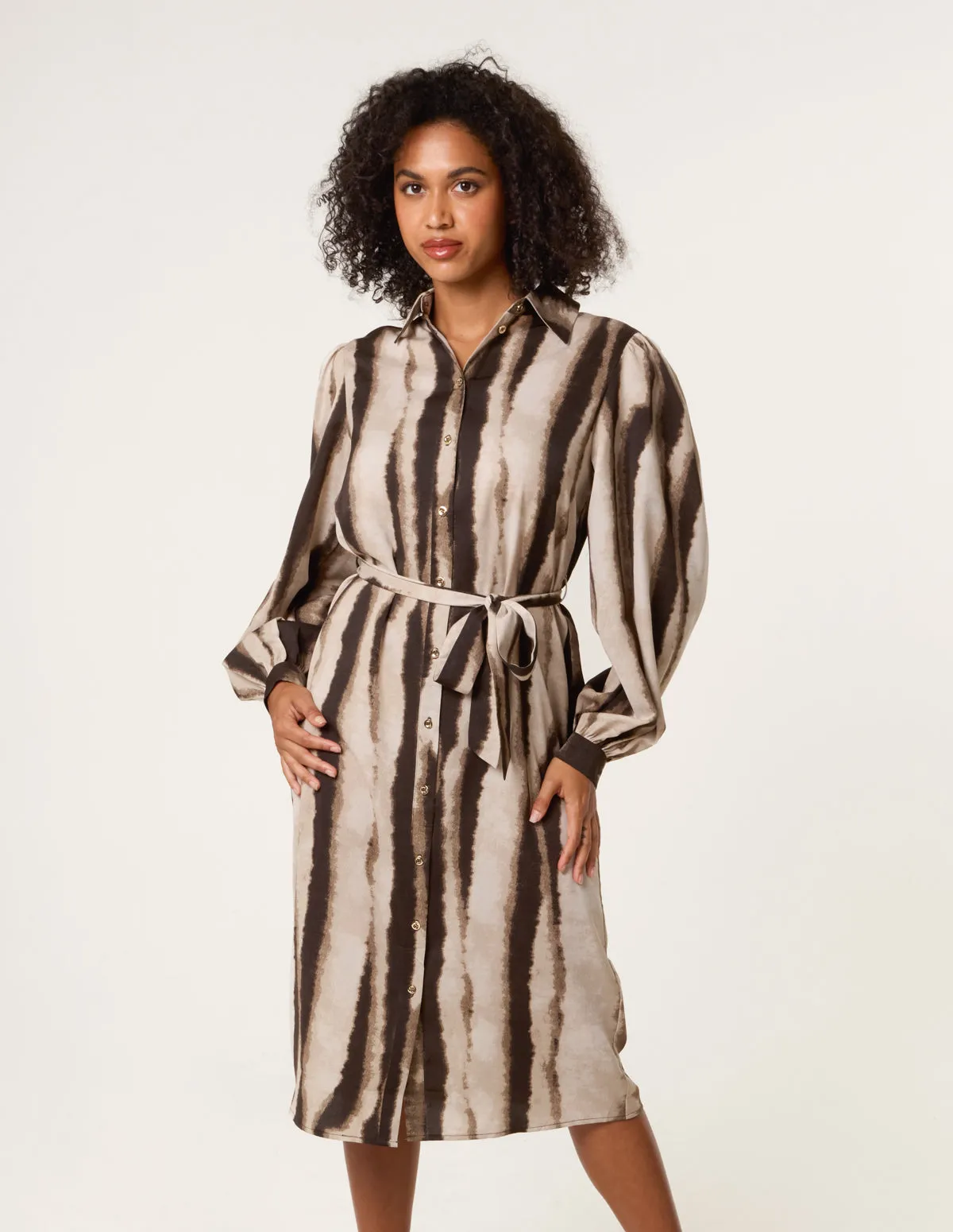 Printed Puff Sleeve Button Through Midi Dress sold by Blue Vanilla