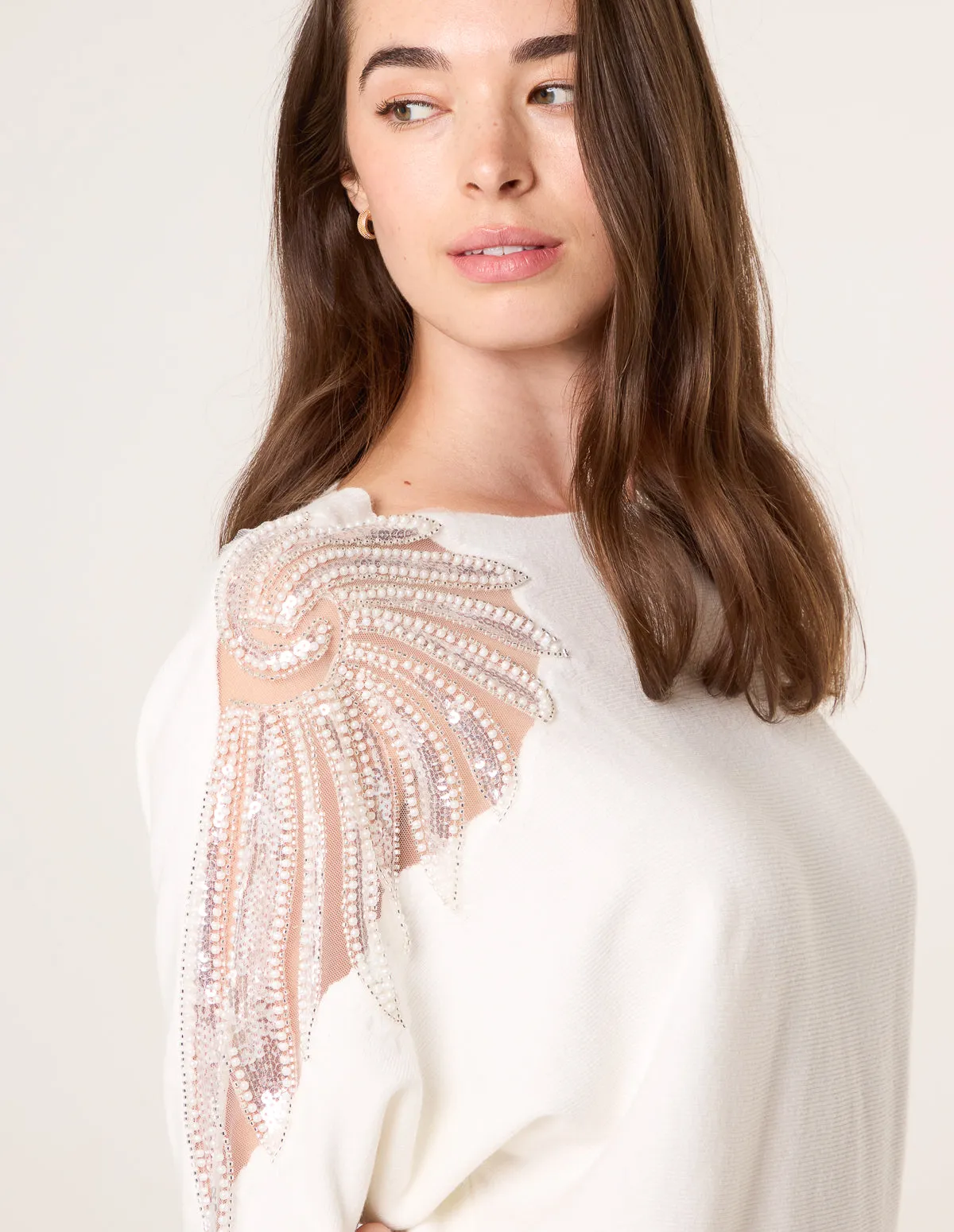 Crew Neck Batwing Shoulder Pearl Detailing Jumper sold by Blue Vanilla product image thumbnail 2