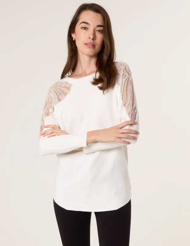 Crew Neck Batwing Shoulder Pearl Detailing Jumper sold by Blue Vanilla