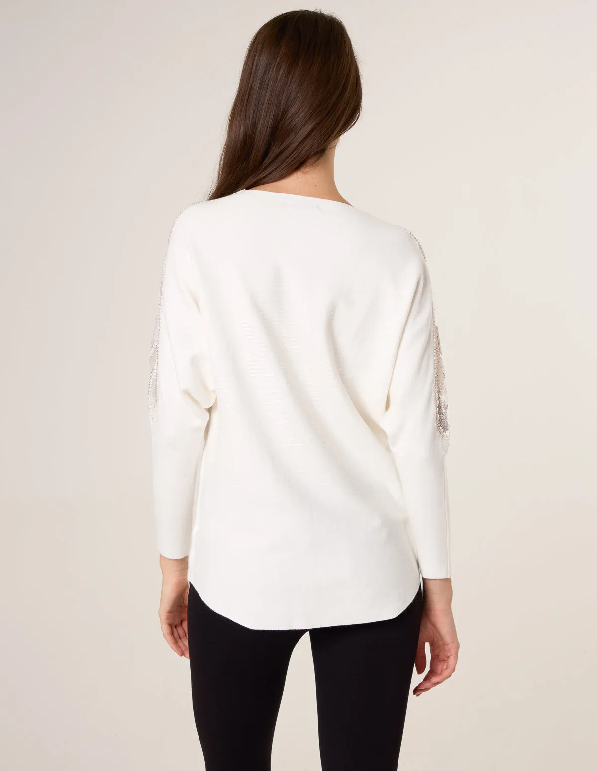 Crew Neck Batwing Shoulder Pearl Detailing Jumper sold by Blue Vanilla product image thumbnail 4
