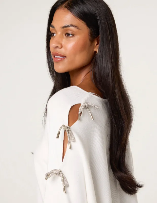 Diamante Bow Cut Out Sleeve Jumper sold by Blue Vanilla