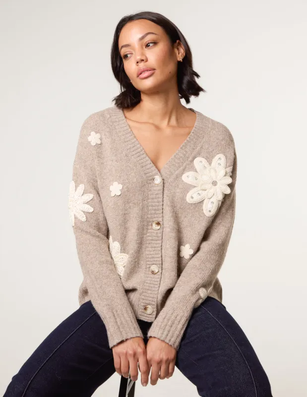Crochet Embellished Floral Cardigan sold by Blue Vanilla