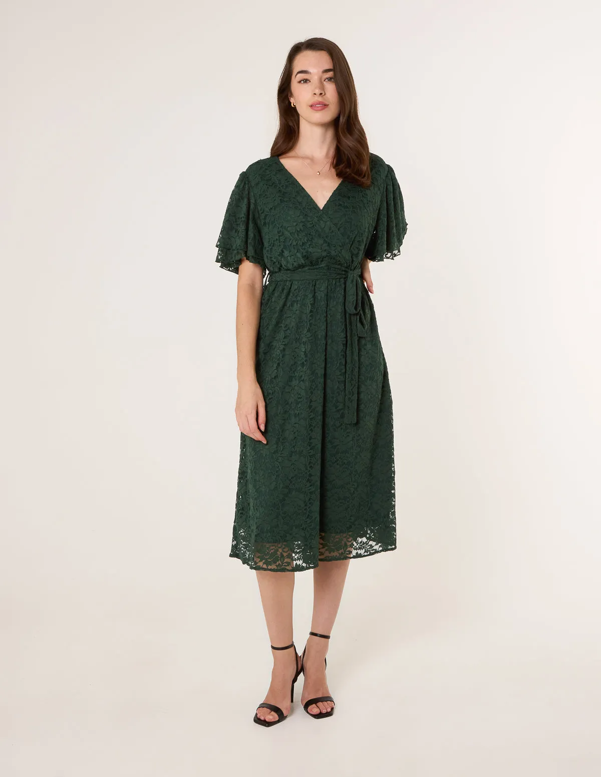 Double Angel Sleeve Lace Midi Dress sold by Blue Vanilla product image thumbnail 3