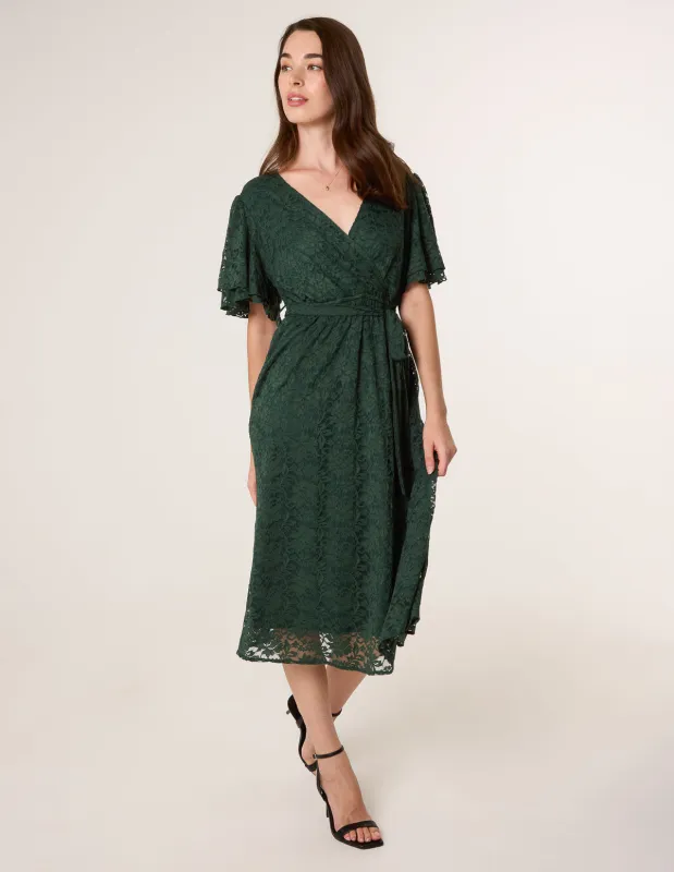 Double Angel Sleeve Lace Midi Dress sold by Blue Vanilla