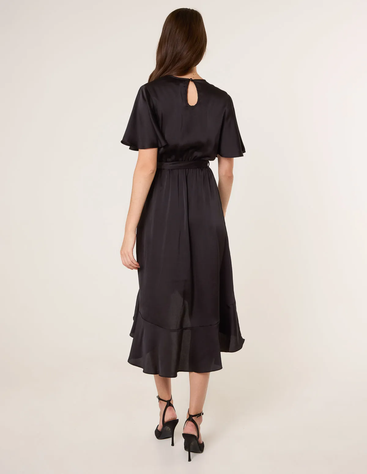 Satin Wrap Frill High To Low Midi Dress sold by Blue Vanilla product image thumbnail 4