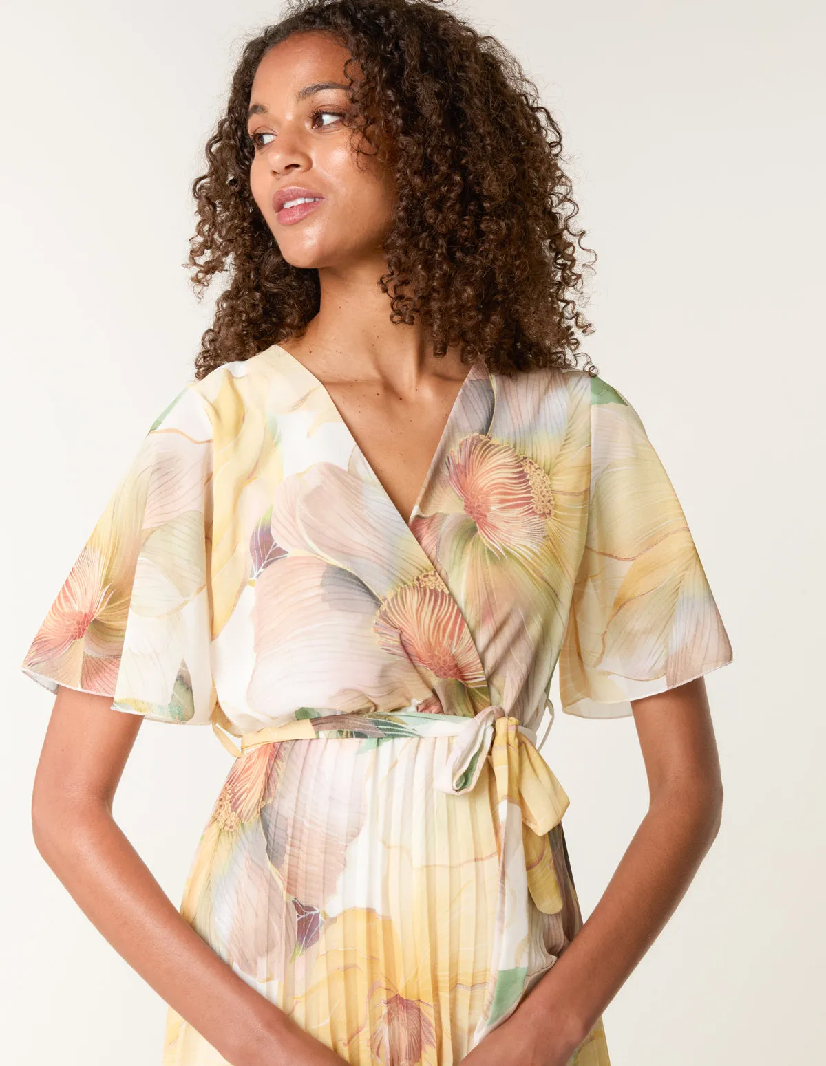 Watercolour Floral Printed Wrap Front Pleated Dress sold by Blue Vanilla product image thumbnail 2