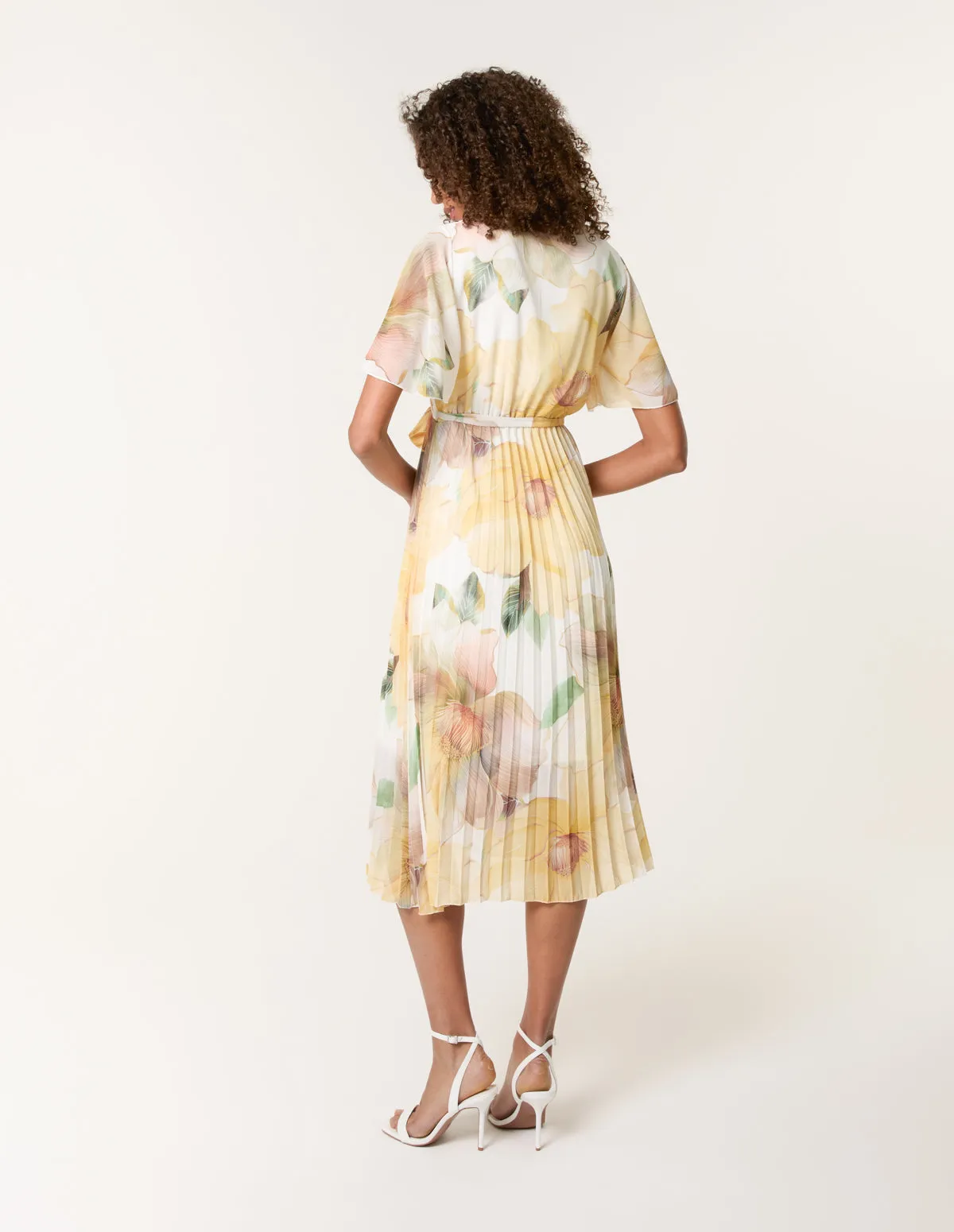 Watercolour Floral Printed Wrap Front Pleated Dress sold by Blue Vanilla product image thumbnail 4