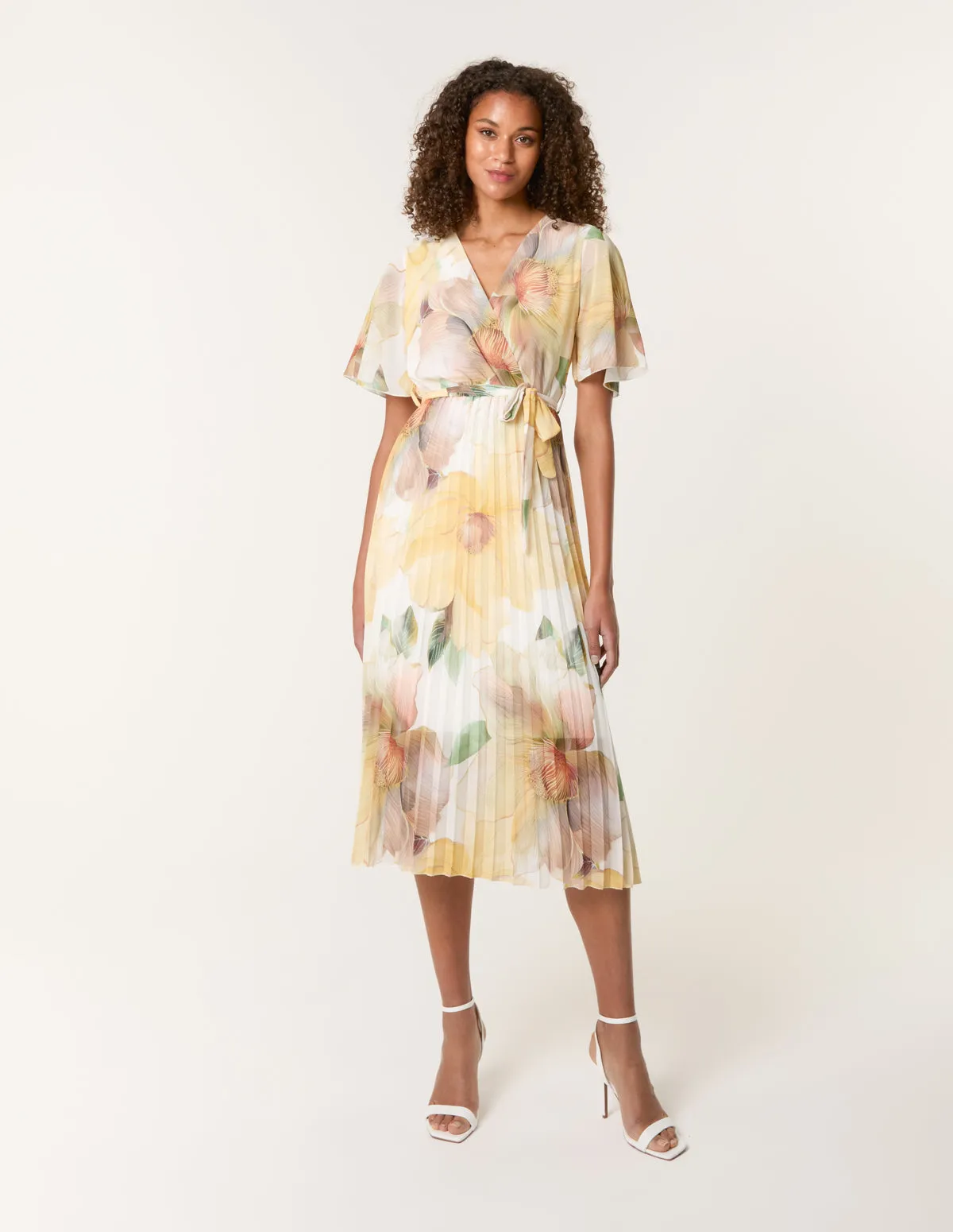 Watercolour Floral Printed Wrap Front Pleated Dress sold by Blue Vanilla product image thumbnail 3