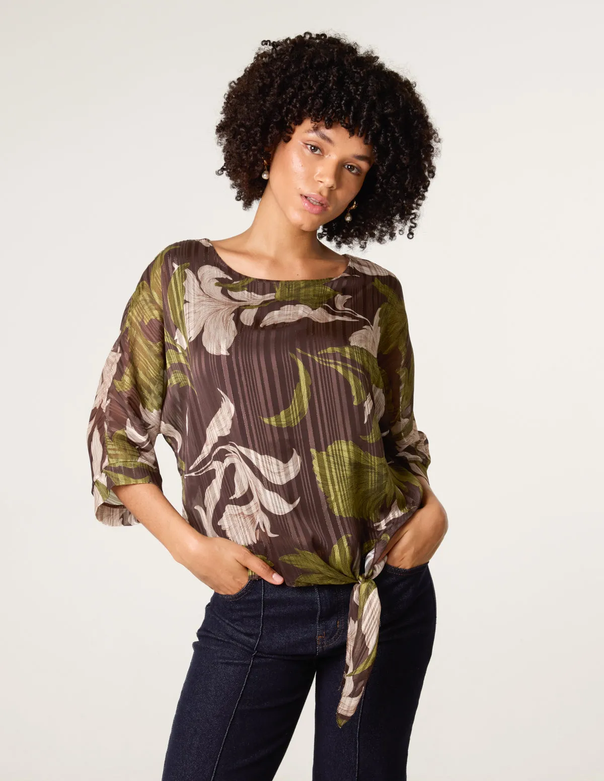 Tie Knit Metallic Chiffon Top sold by Blue Vanilla