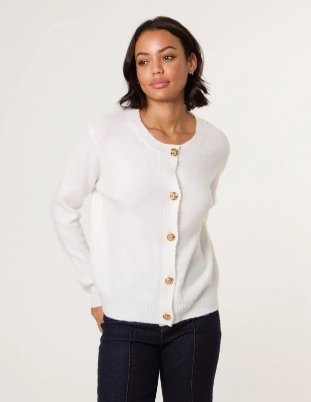 Gold Flower Buttons Cardigan sold by Blue Vanilla