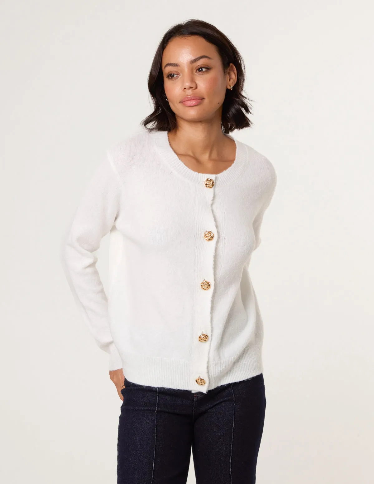 Gold Flower Buttons Cardigan sold by Blue Vanilla