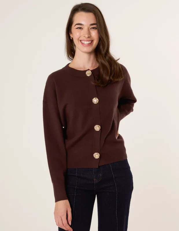 Gold Flower Button Cardigan sold by Blue Vanilla