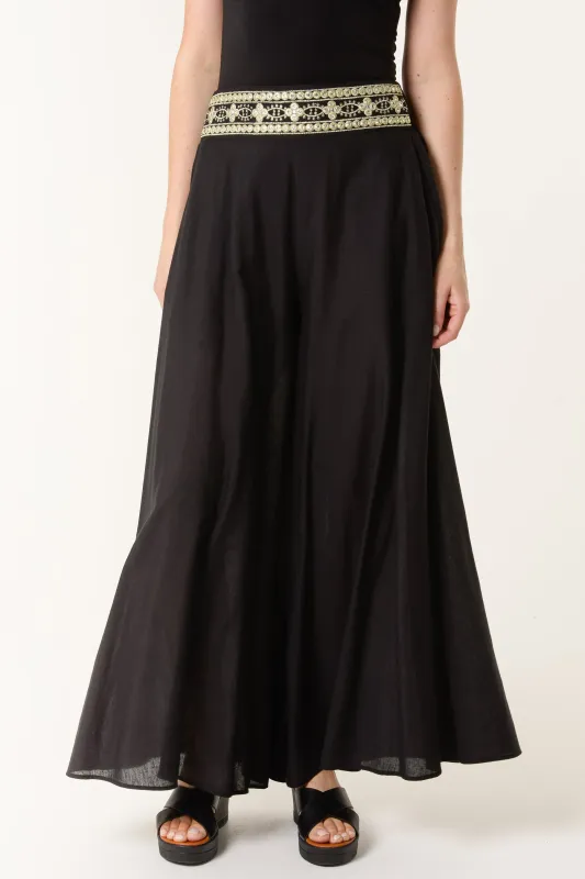 Wide Leg Embellished Linen Trousers sold by Blue Vanilla