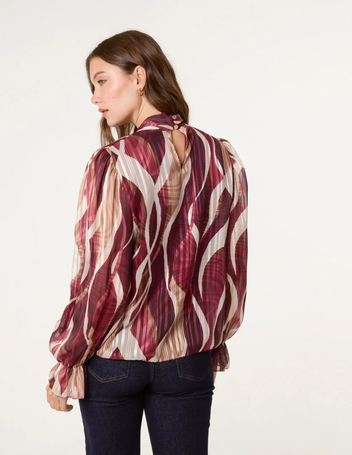 Geometric Print Pussybow Metallic Top sold by Blue Vanilla product image thumbnail 4