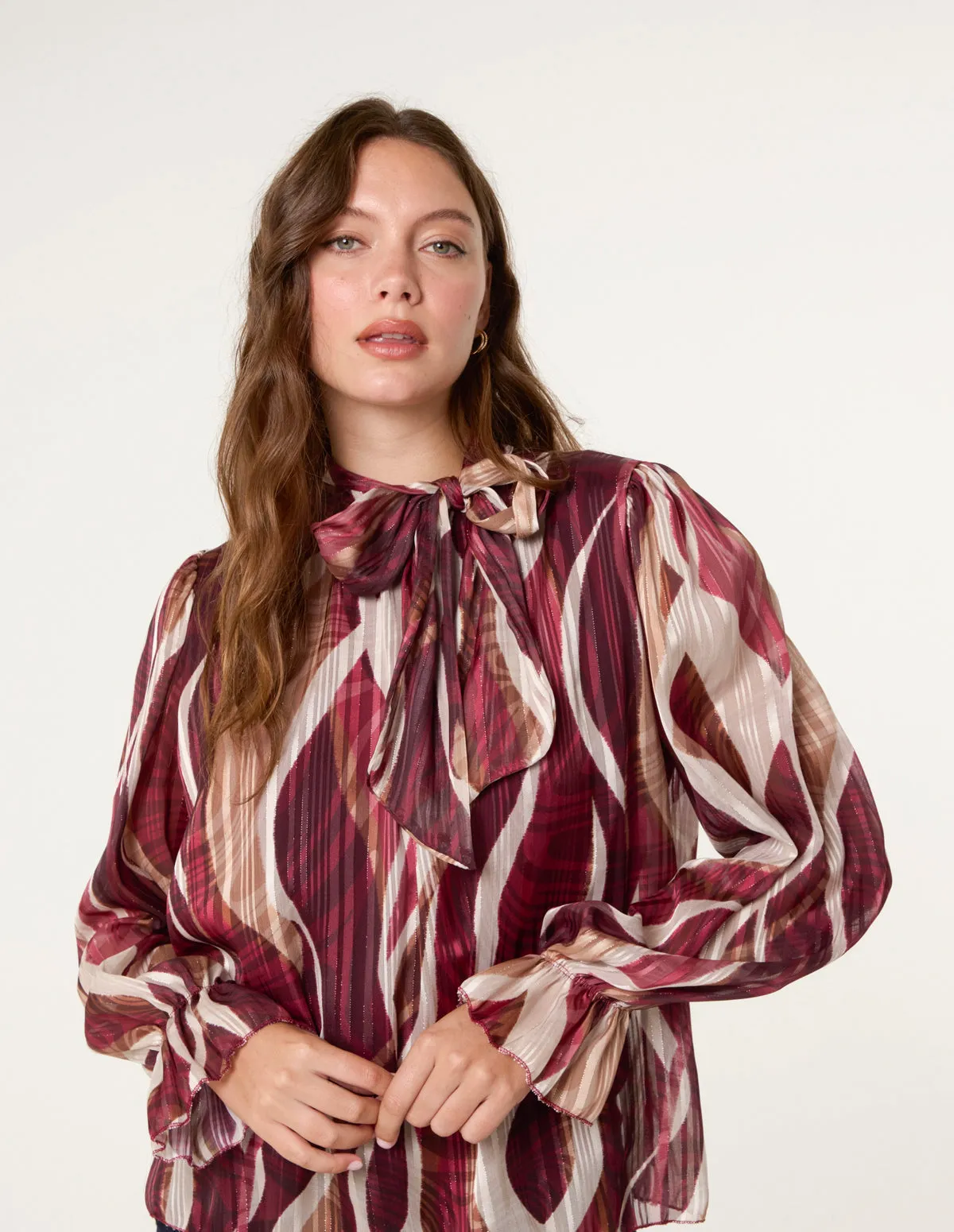 Geometric Print Pussybow Metallic Top sold by Blue Vanilla product image thumbnail 3