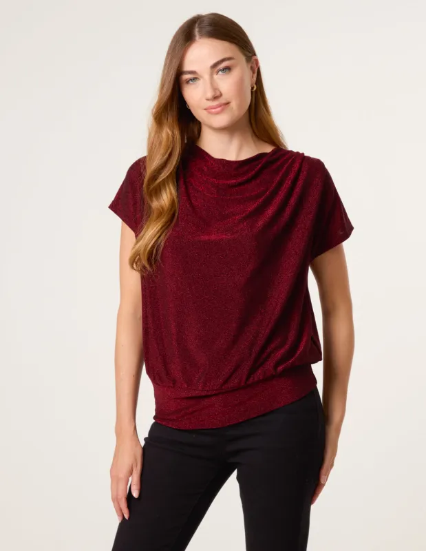 Lurex Cowl Neck Draped Top sold by Blue Vanilla