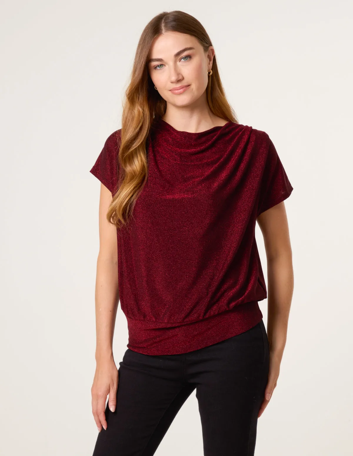 Lurex Cowl Neck Draped Top sold by Blue Vanilla