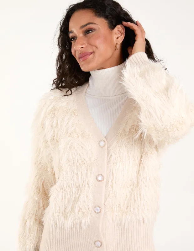 Fluffy Pearl Button Cardigan sold by Blue Vanilla