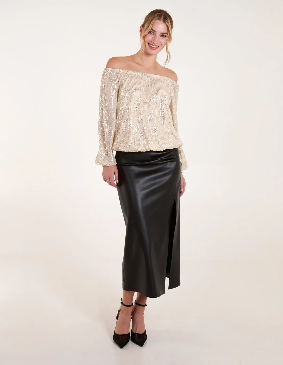 Elastic Neck Puffball Sequin Top sold by Blue Vanilla product image thumbnail 2