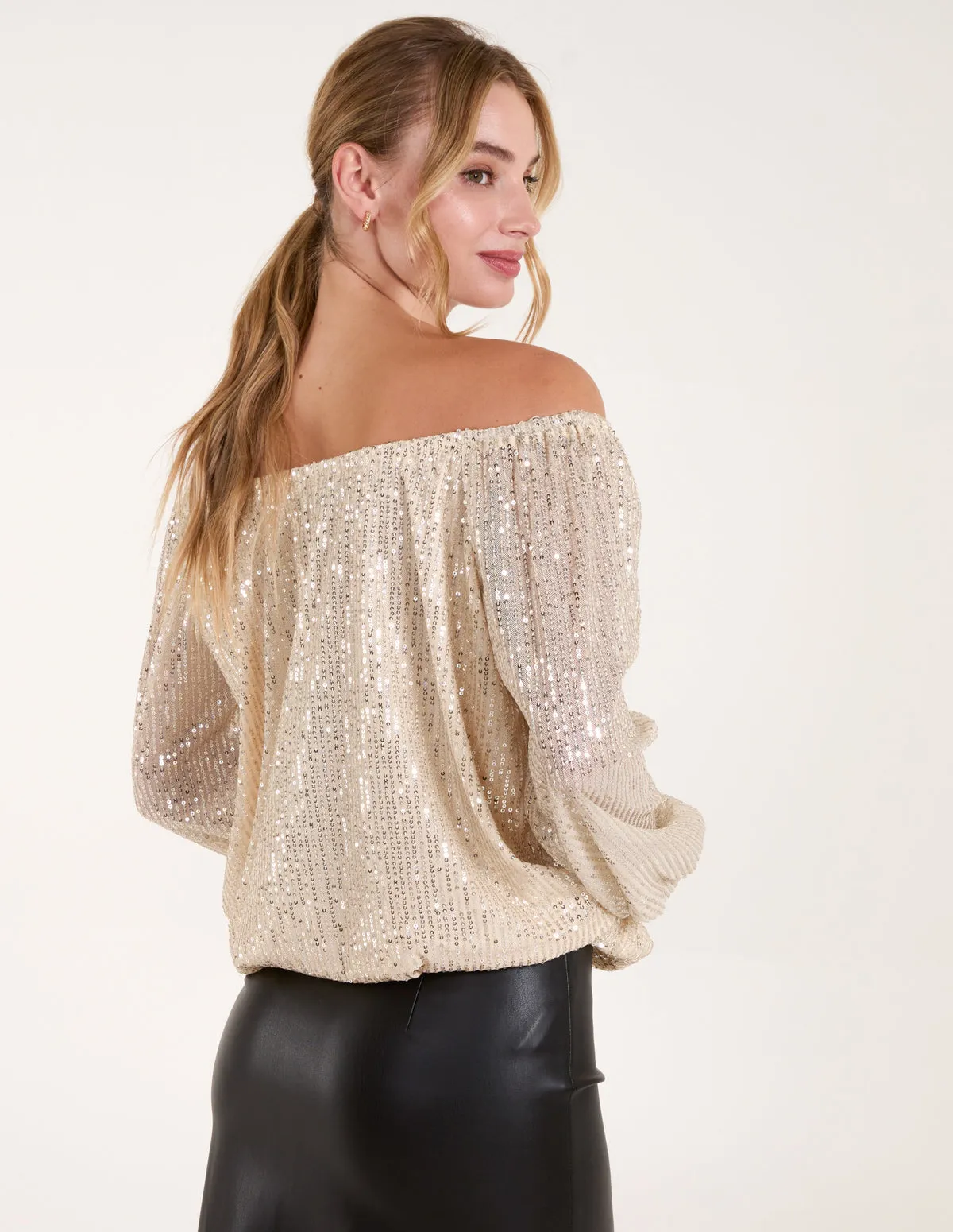 Elastic Neck Puffball Sequin Top sold by Blue Vanilla product image thumbnail 3