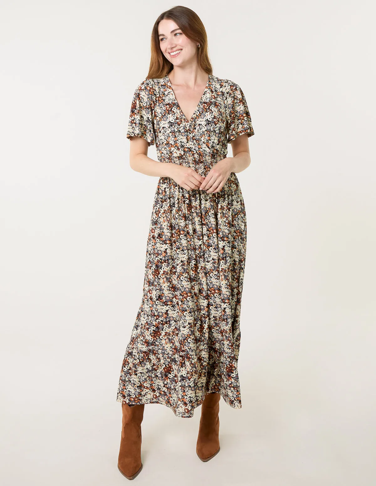 Ditsy Floral Wrap Front Shirred Waist Maxi Dress sold by Blue Vanilla product image thumbnail 2