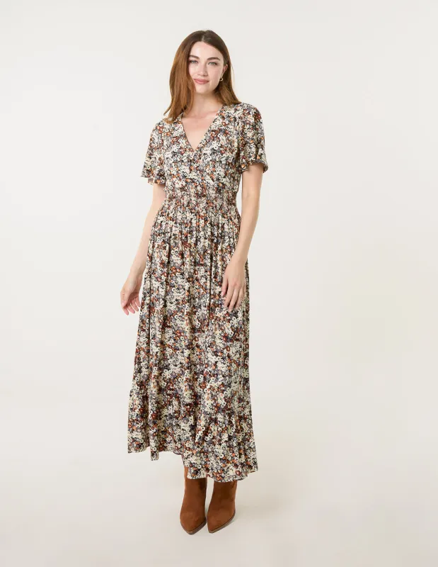 Ditsy Floral Wrap Front Shirred Waist Maxi Dress sold by Blue Vanilla