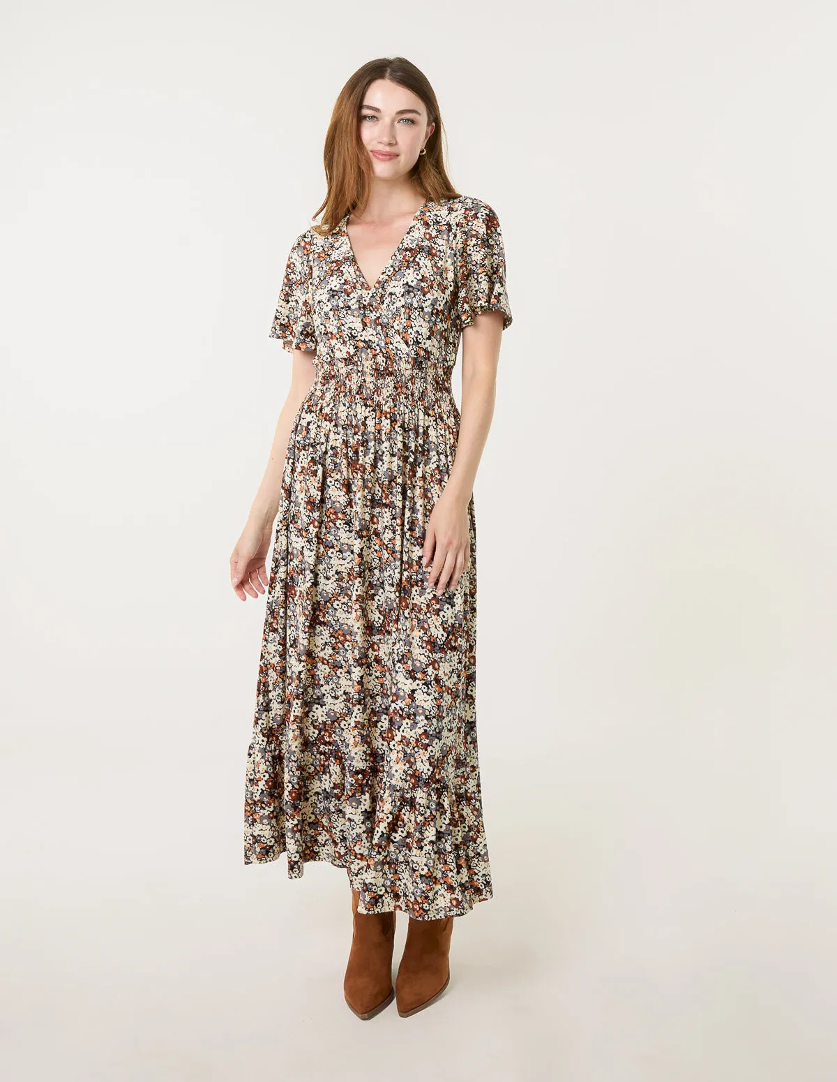 Ditsy Floral Wrap Front Shirred Waist Maxi Dress sold by Blue Vanilla