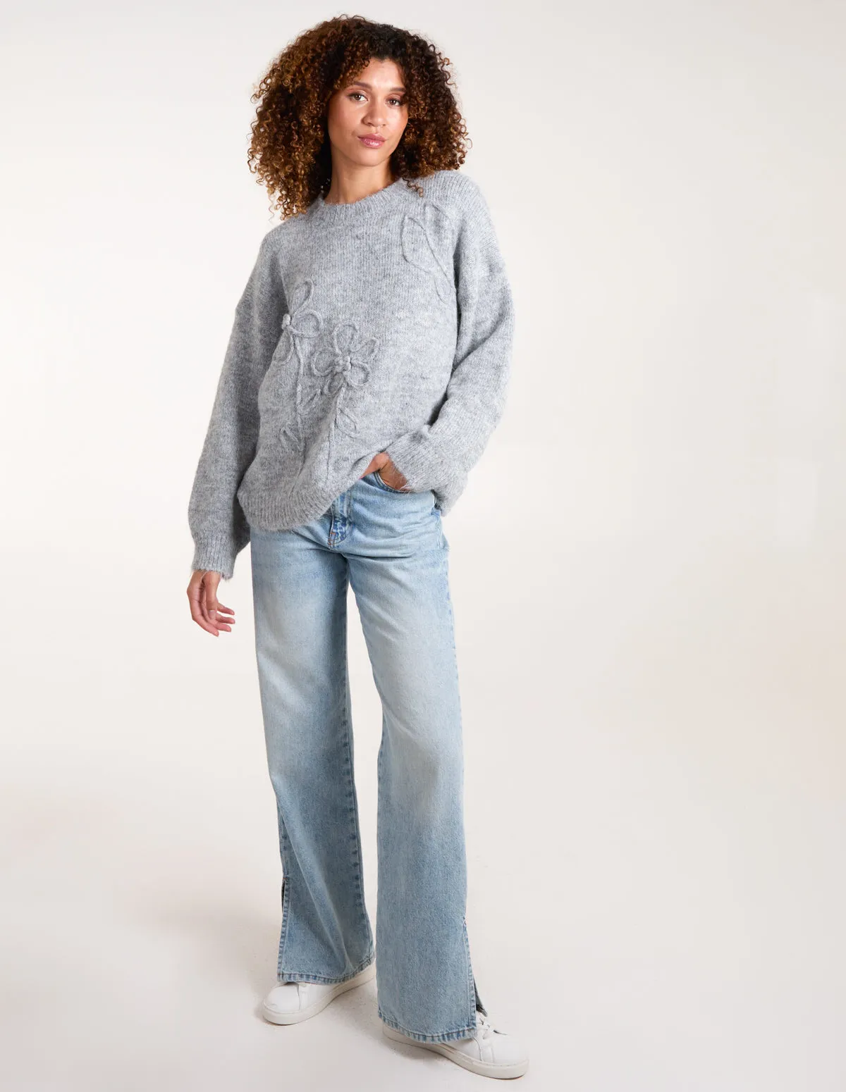 Knit Flower Embroidery Cropped Jumper sold by Blue Vanilla