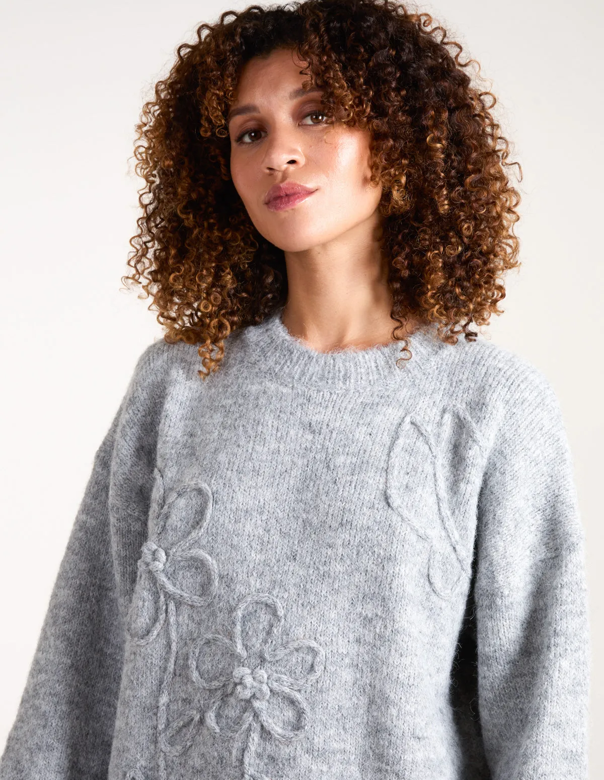 Knit Flower Embroidery Cropped Jumper sold by Blue Vanilla product image thumbnail 3