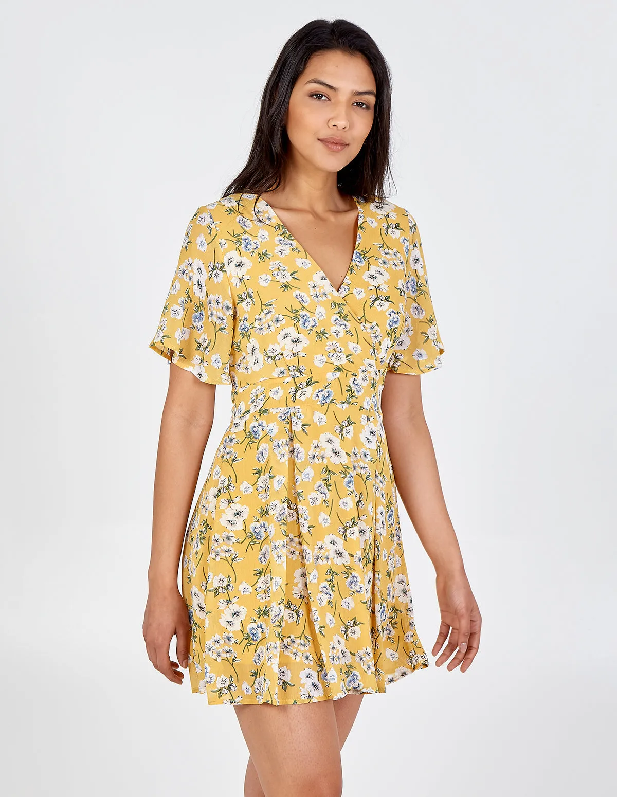 Floral Print Wrap Tie Back Yellow Dress sold by Blue Vanilla product image thumbnail 2