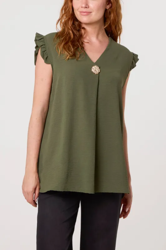 Gold Button Detail Frill Top made by Blue Vanilla