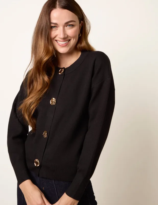 Gold Flower Button Cardigan sold by Blue Vanilla