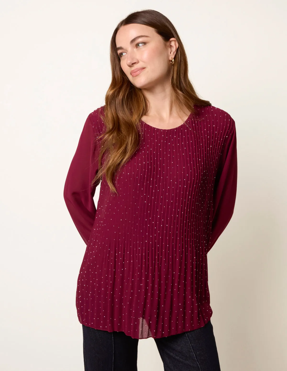 Rhinestone Pleated Chiffon Top sold by Blue Vanilla product image thumbnail 3