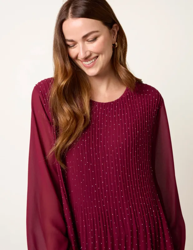 Rhinestone Pleated Chiffon Top made by Blue Vanilla