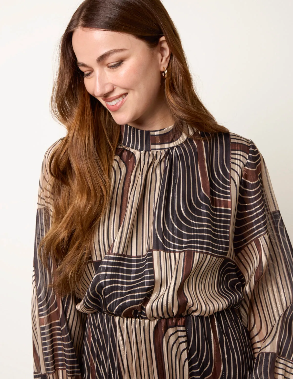 Geometric High Neck Pleated Dress sold by Blue Vanilla product image thumbnail 3