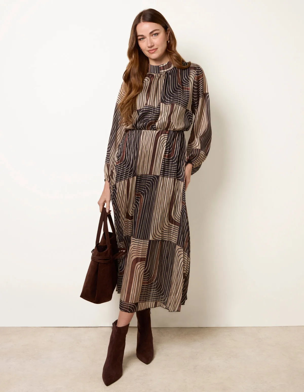 Geometric High Neck Pleated Dress sold by Blue Vanilla