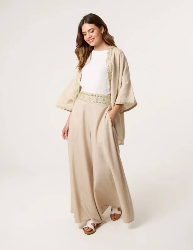 Wide Leg Embellished Linen Trousers sold by Blue Vanilla